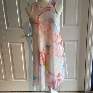 Calvin Klein Womens Shift Dress Size 2 Lined White Multicolor Floral Sleeveless